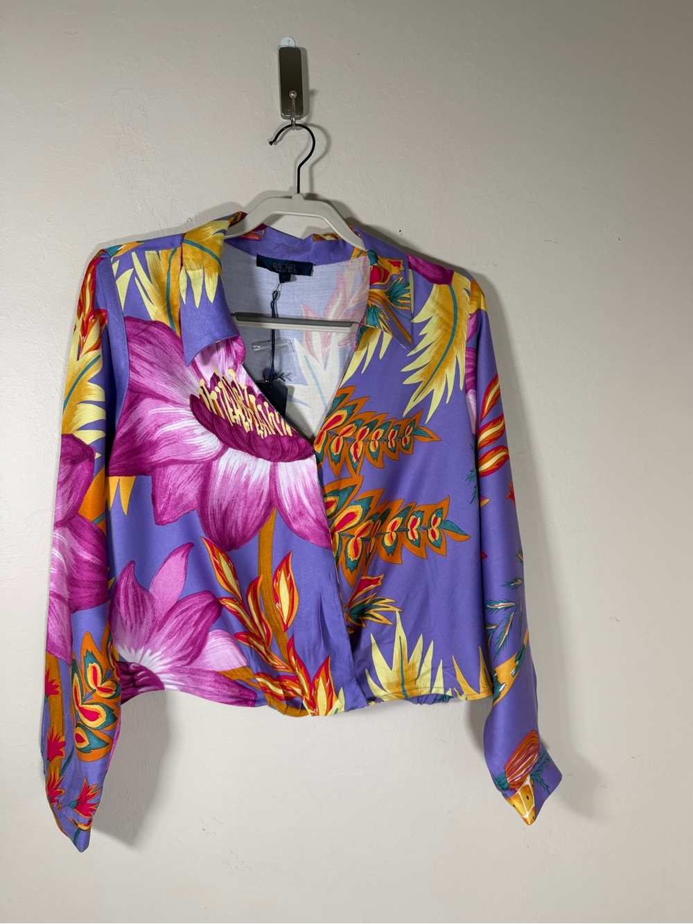 RACHEL Rachel Roy Purple Floral Wrap Blouse with Pink & Yellow Accents